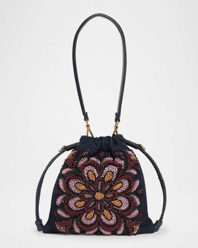 Kalispera Beaded Flower Suede Shoulder Bag